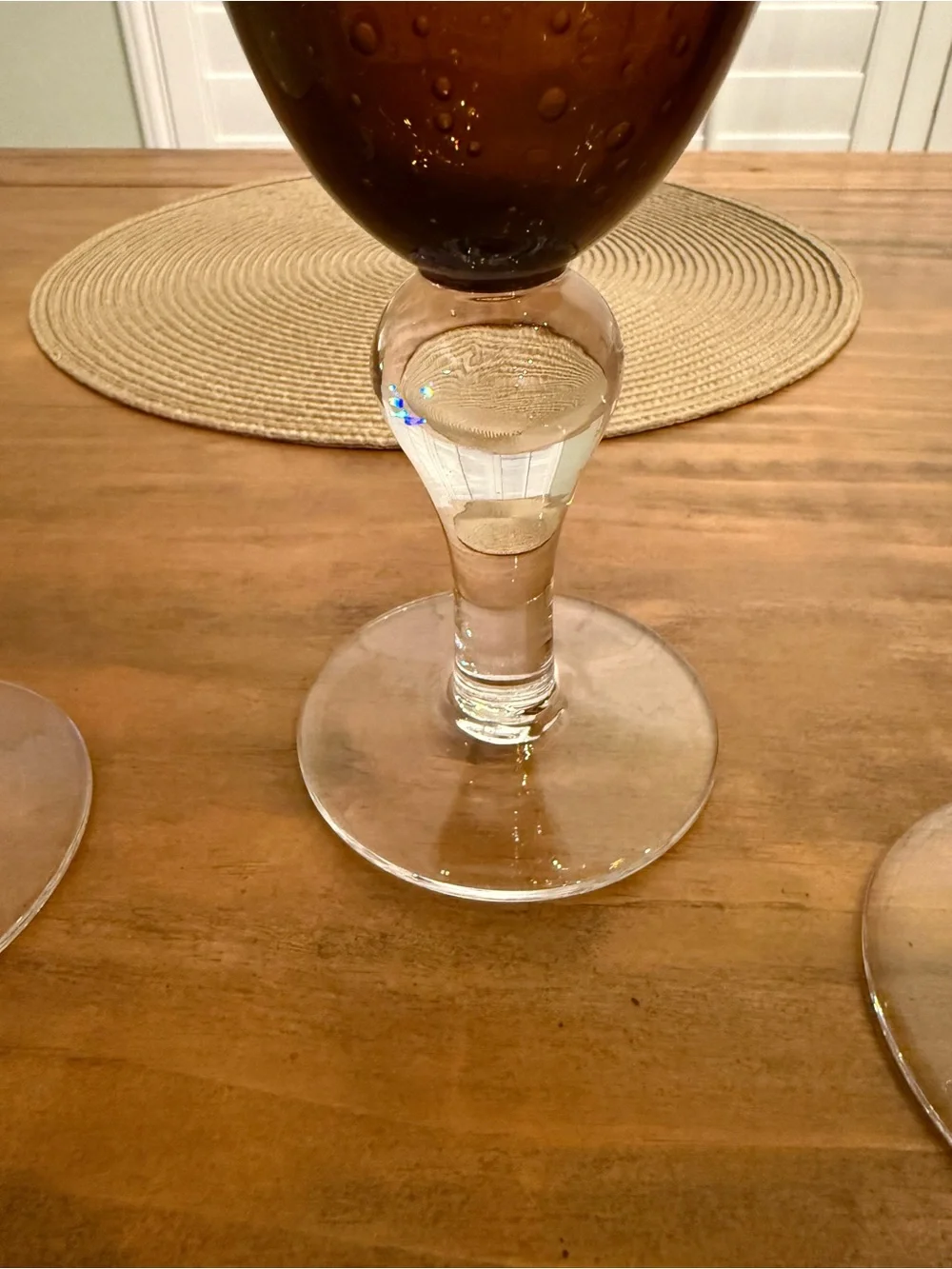 Amber  Goblet Bubble Seeded Hand Blown Glass- (Set of 4) 8”